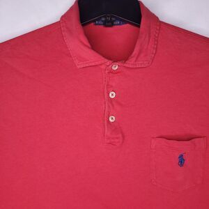 Ralph Lauren Polo Shirt Mens Large Red Navy Pony Pocket Short Sleeve